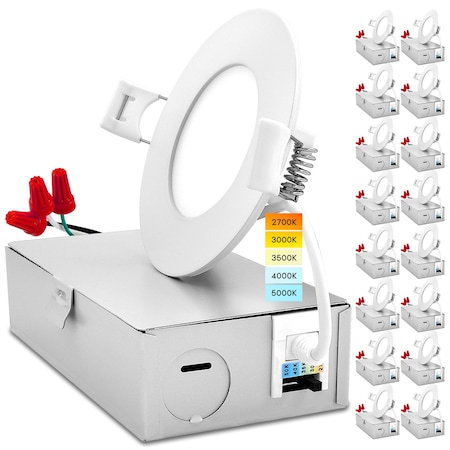 Luxrite 3 Inch Ultra Thin LED Recessed Downlights 5 CCT Selectable 2700K-5000K 8W 540LM Dimmable 16-Pack LR23751-16PK